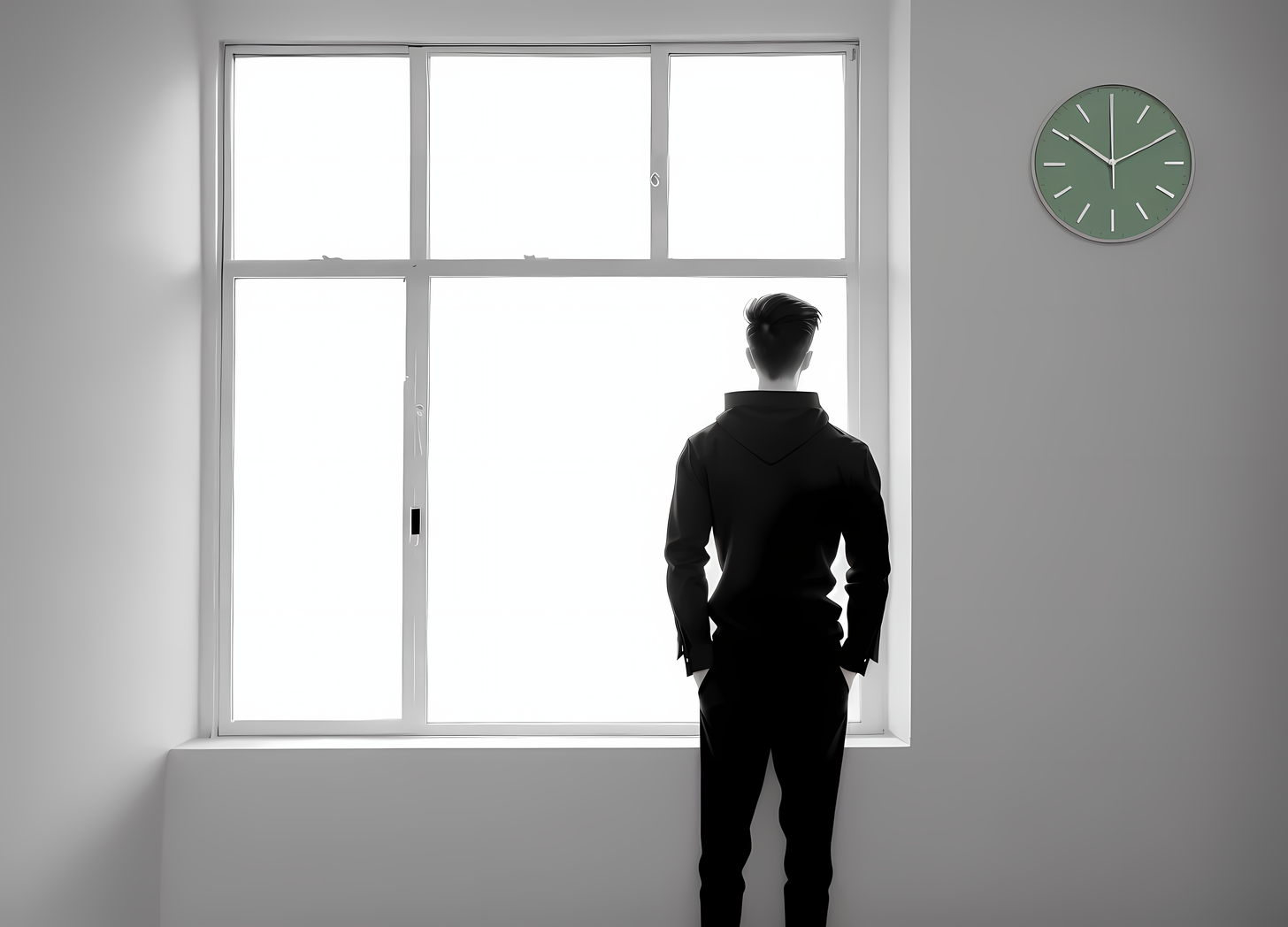 young man standing in front of a window