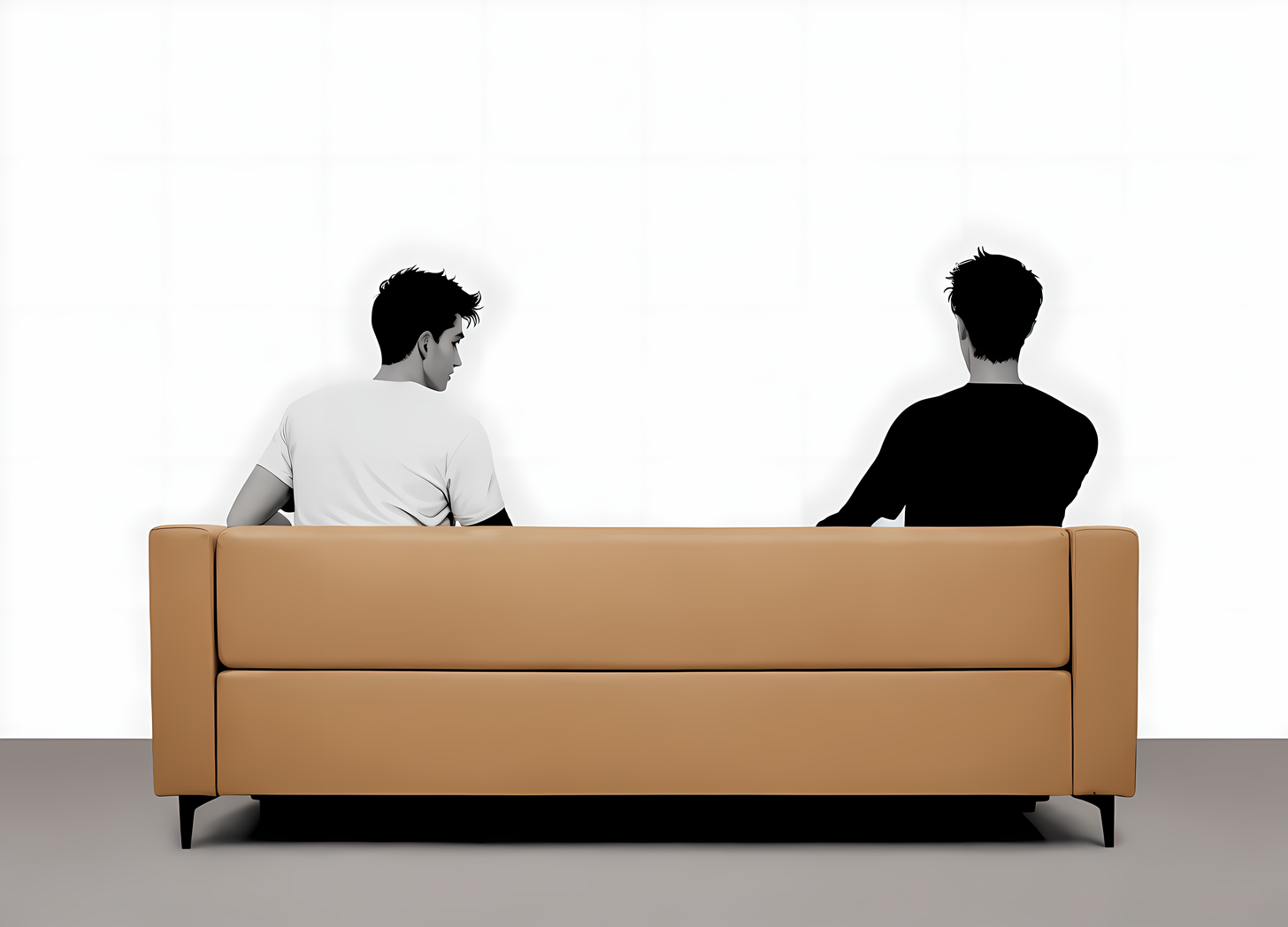 two men sitting on a couch