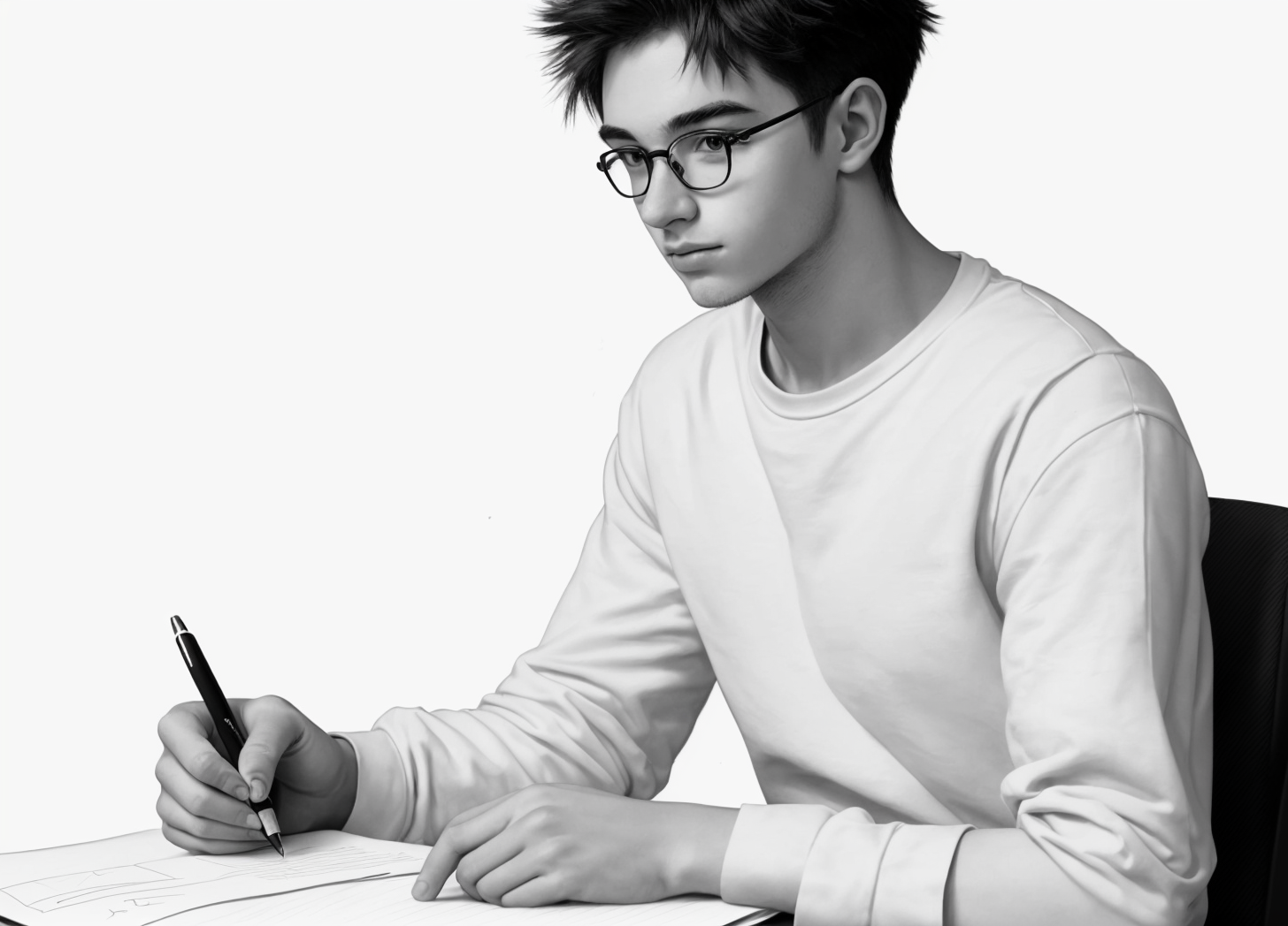 young man writing